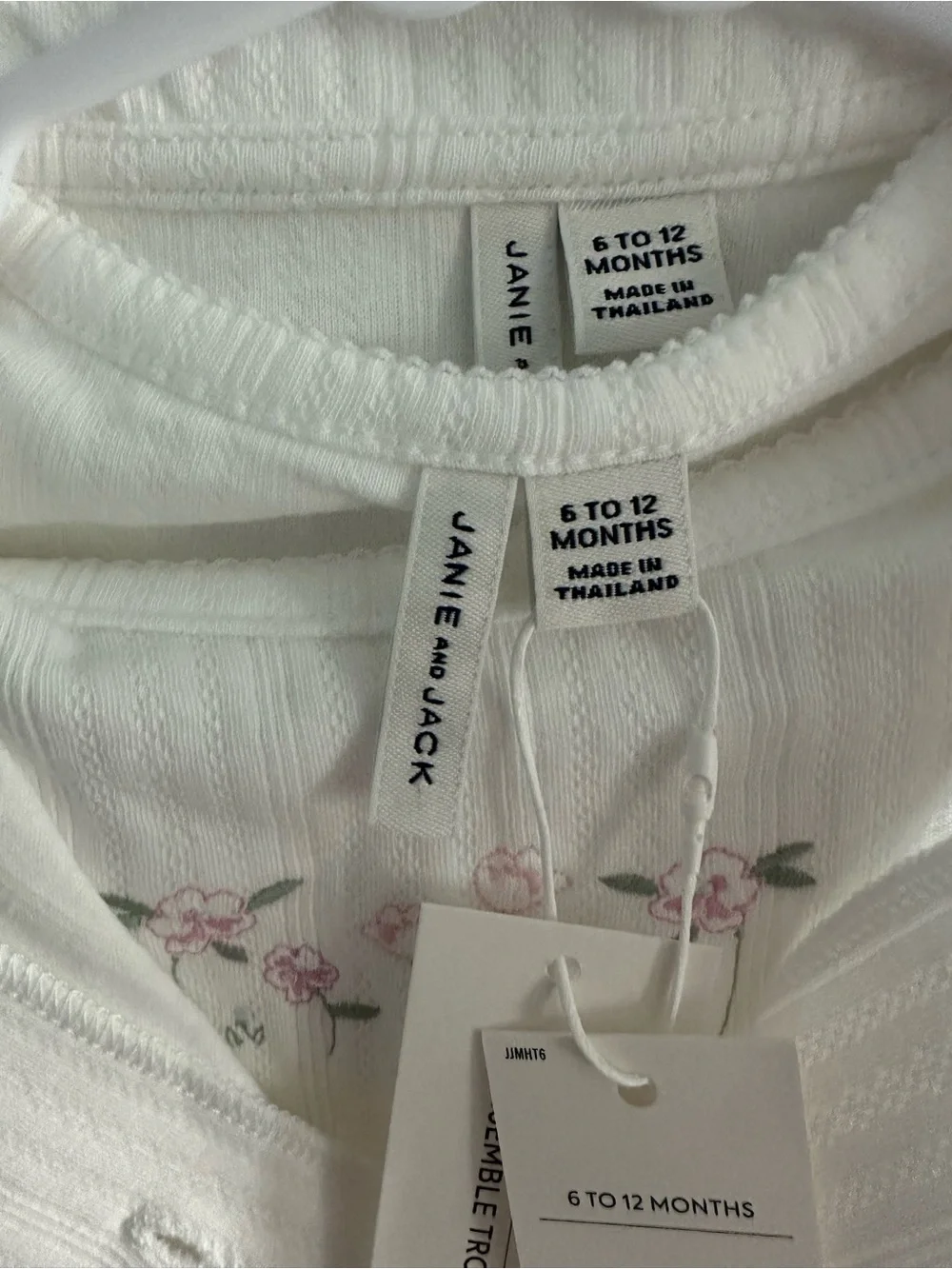Janie and Jack White Ribbed 3-Piece Set with Pink Floral Embroidery